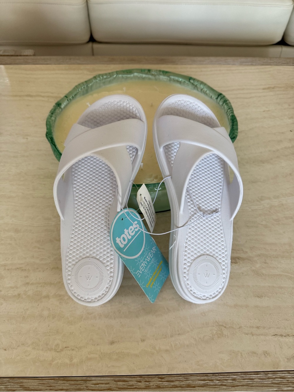 Totes White Women's Slip-On Crossband Sandals NWT